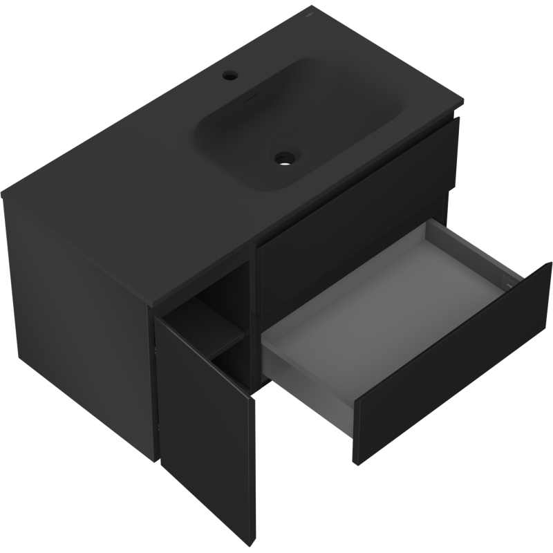 Servantskap med vask 90 cm svart matt høyre, 2 skuffer Mexen Orio – 91A13-09047-3-BBFFF71-W23P71