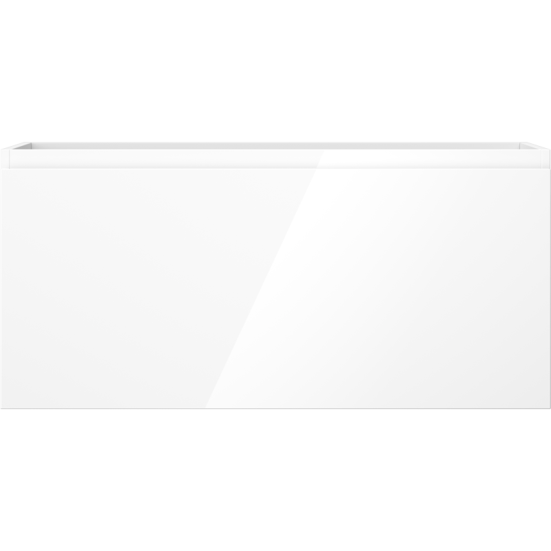 Underskap til servant i hvit høyglans, rektangulær front med blank overflate og ingen synlige håndtak.
