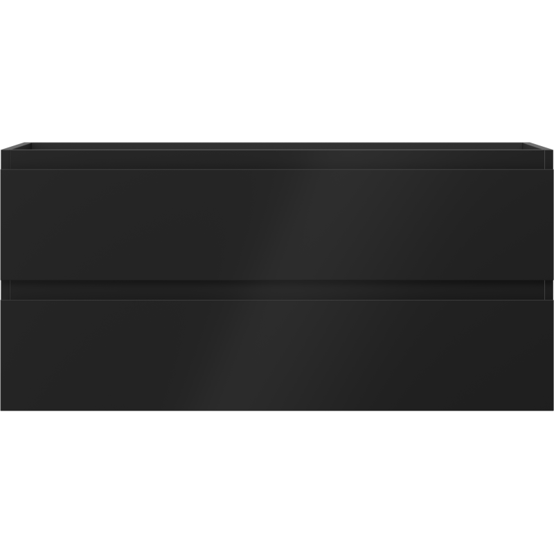 Underskap til servant i svart matt med to brede skuffer uten synlige håndtak, sett forfra.