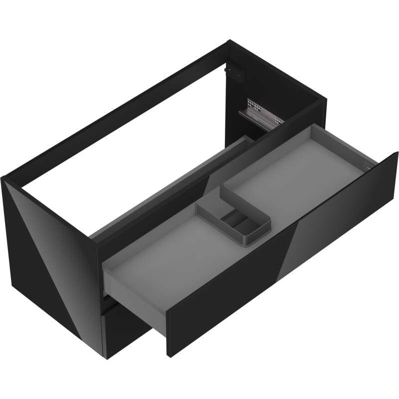 Servantskap uten vask svart Mexen Orio 100 cm med åpen skuff og innvendig romdeler.