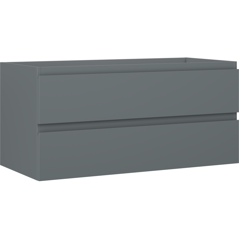 Servantskap 100 cm grafitt matt med to brede skuffer, sett skrått forfra uten håndtak.