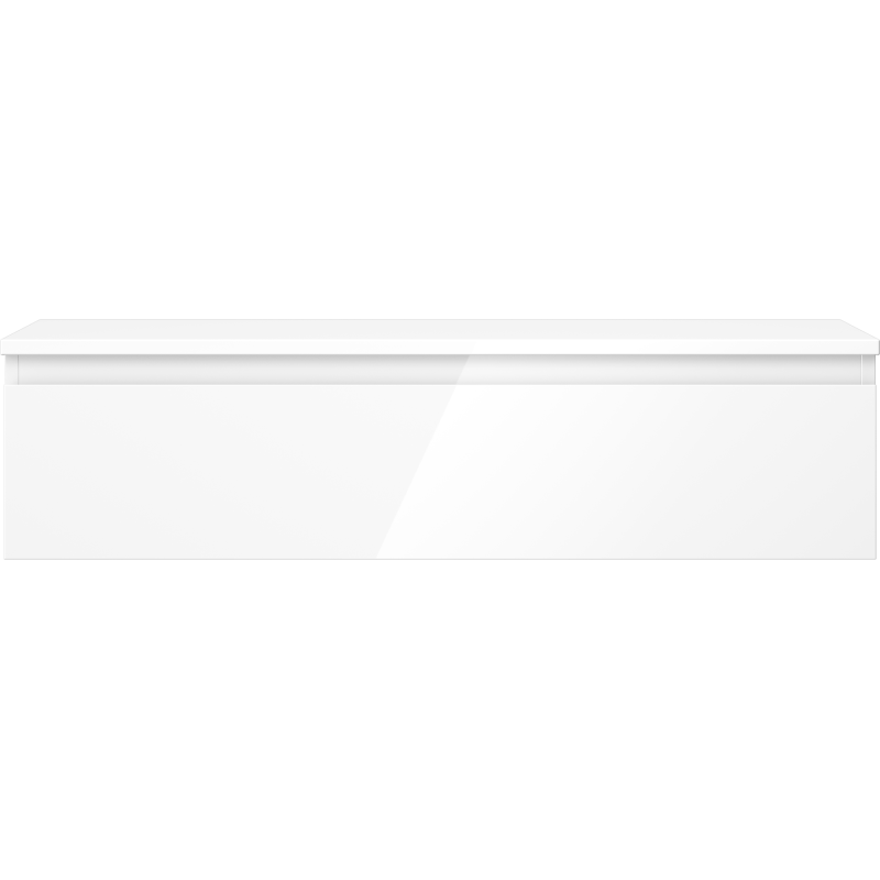 Underskap til servant 100 cm i hvit høyglans med én skuff, sett forfra uten håndtak.