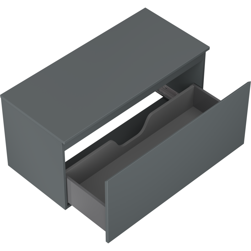 Servantskap uten vask 100 cm grafitt matt med én uttrekt skuff og utsparing til røropplegg.