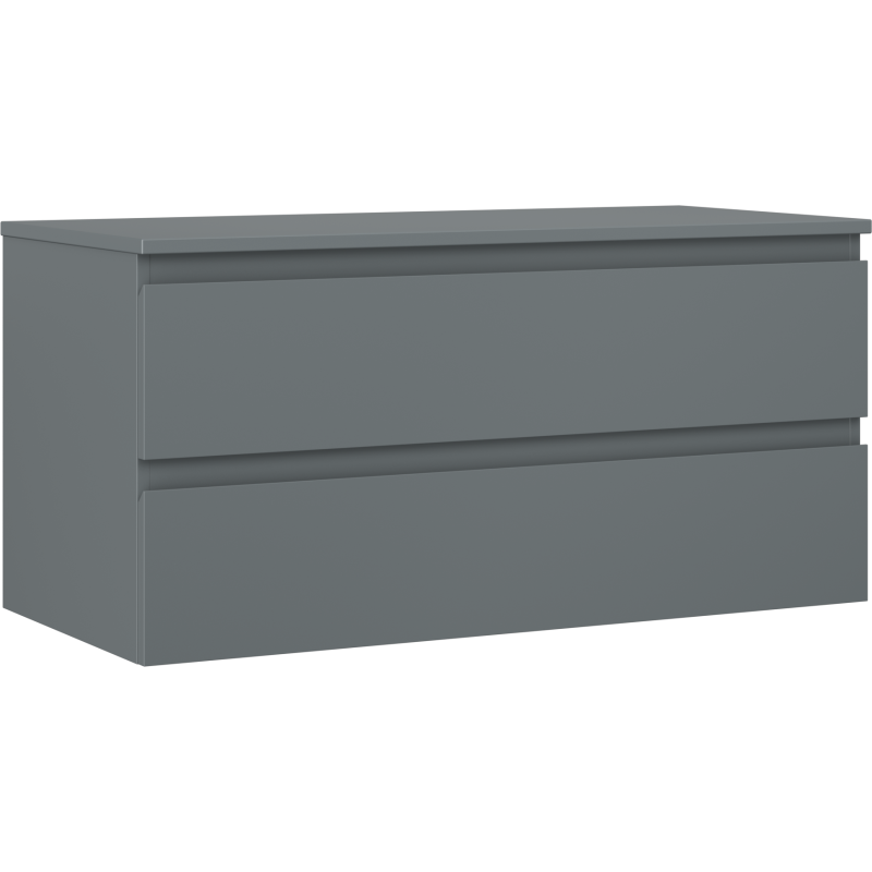 Servantskap 100 cm grafitt matt med to skuffer, sett fra skrå vinkel med glatt front og minimalistisk design.