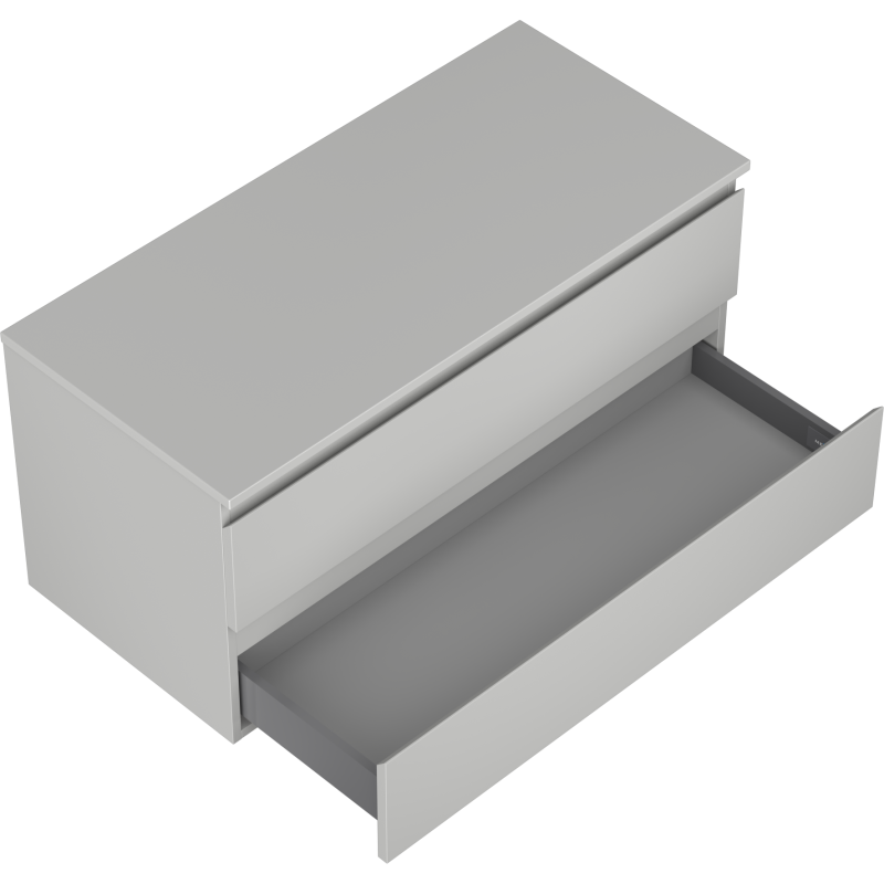 Servantskap til bad 100 cm Mexen Orio i grå matt med to skuffer, nederste skuff åpen.