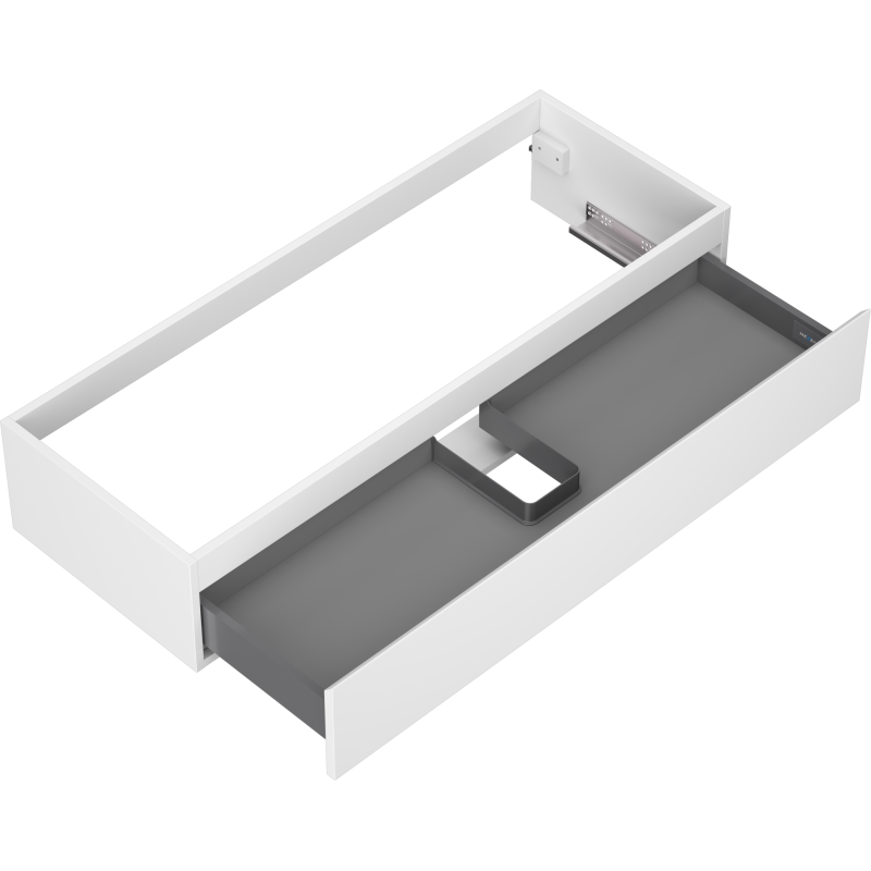 Servantskap uten vask 120 cm Mexen Orio hvit matt med åpen skuff og utsparing for rørføring.