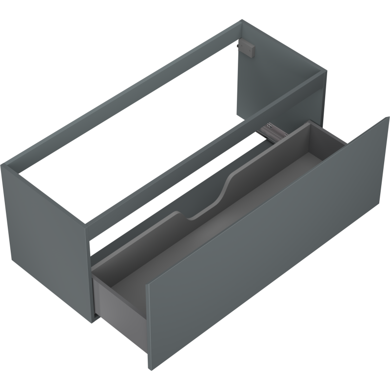 Servantskap uten vask 120 cm Mexen Orio i grafitt matt med én stor skuff og utskjæring for rør.