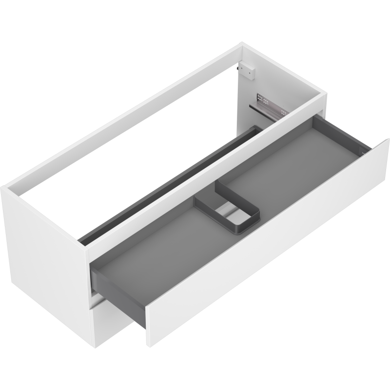 Servantskap uten vask 120 cm Mexen Orio i hvit matt med to skuffer og sentral utsparing.