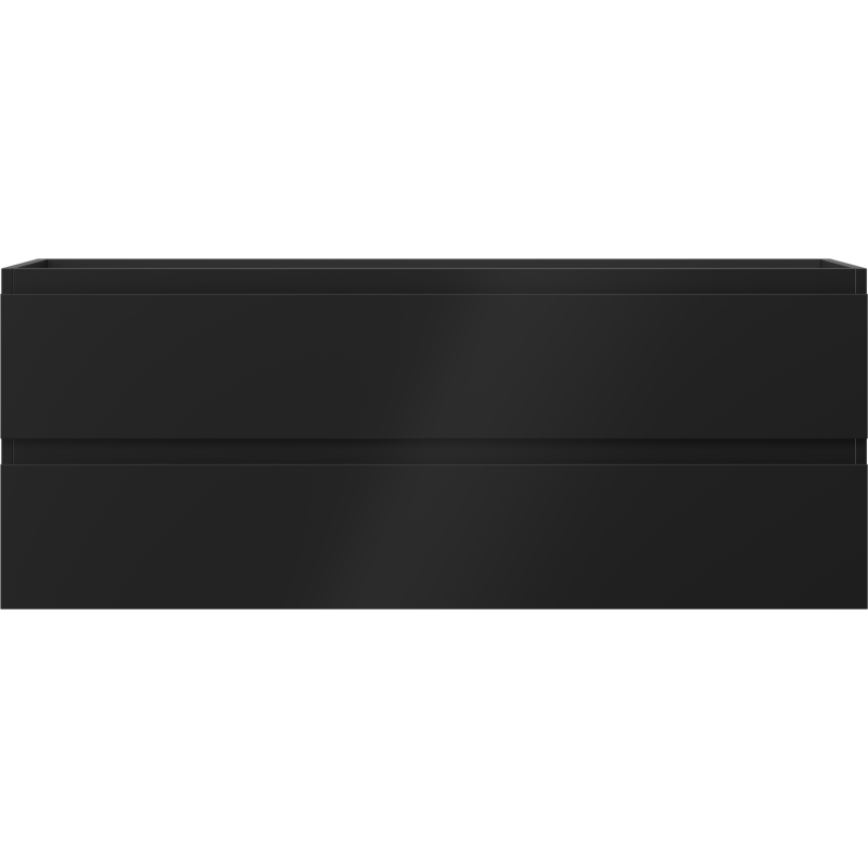 Underskap til servant Mexen Orio 120 cm i matt svart med to skuffer, sett rett forfra.