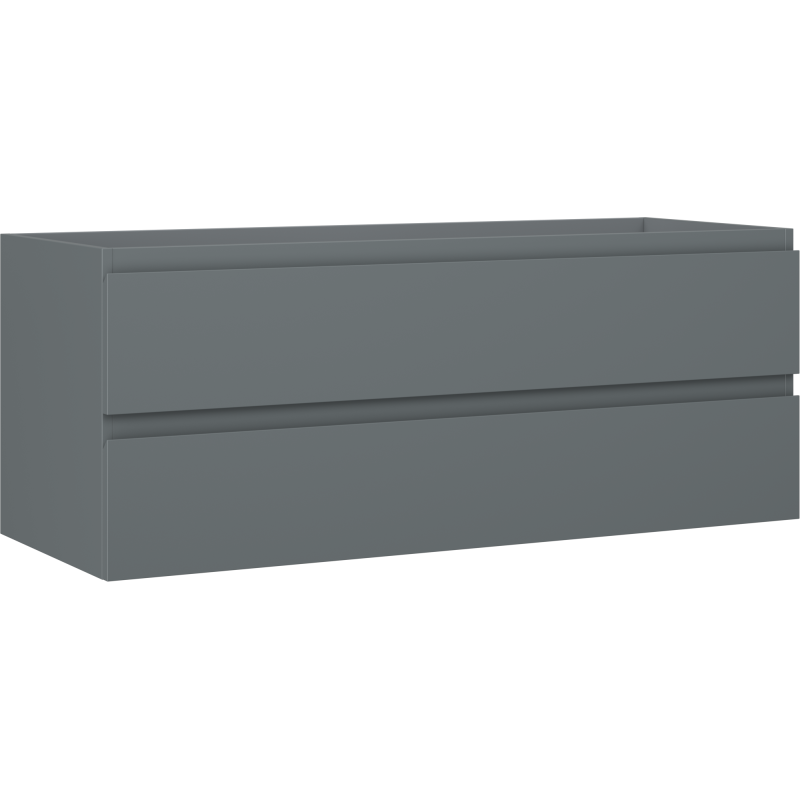 Servantskap 120 cm grafitt matt med to brede skuffer uten håndtak, sett fra skrå vinkel.