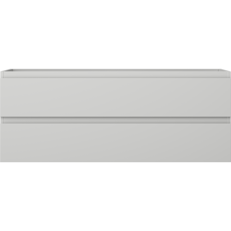 Underskap til servant Mexen Orio 120 cm i grå matt med to skuffer, sett rett forfra.