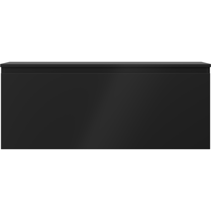 Underskap til servant 120 cm svart matt med én skuff, sett rett forfra med glatt overflate.