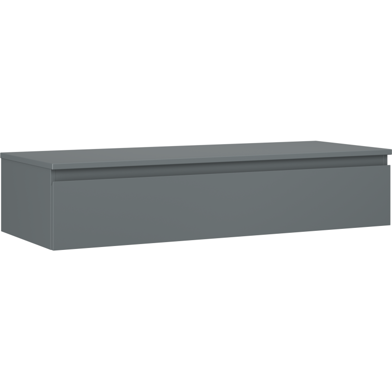 Servantskap 120 cm grafitt matt med én skuff og integrert håndtak sett fra skrå vinkel.