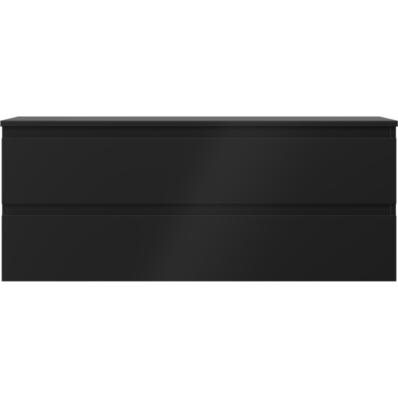 Underskap til servant Mexen Orio 120 cm i svart matt med to skuffer, frontvisning mot hvit bakgrunn.
