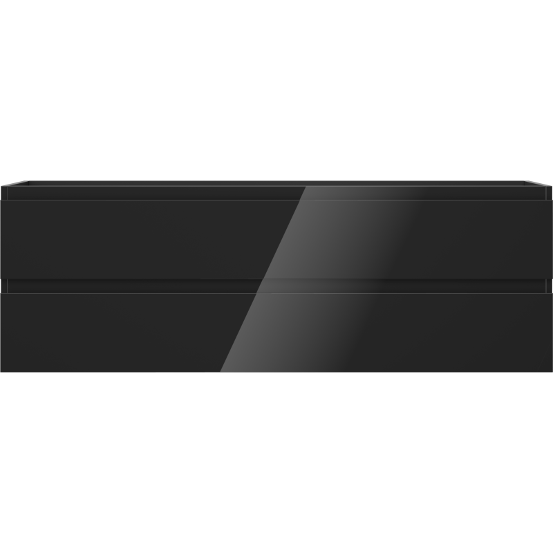 Underskap til servant Mexen Orio 140 cm i svart høyglans med to skuffer, sett rett forfra.