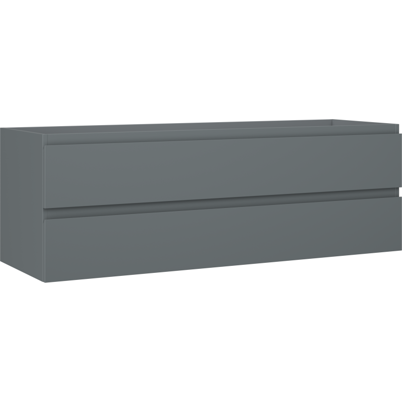 Servantskap 140 cm grafitt matt med to skuffer, sett fra skrå vinkel mot front og side.