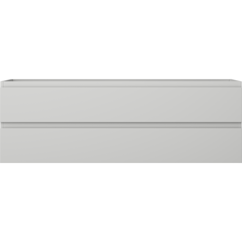 Underskap til servant Mexen Orio 140 cm i grå matt med to brede skuffer, sett rett forfra.