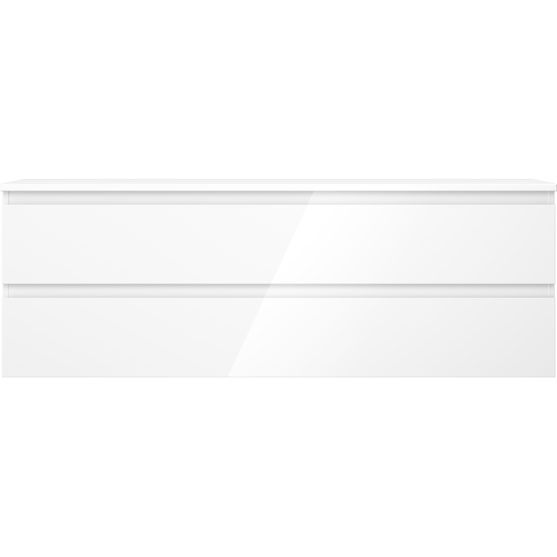 Underskap til servant 140 cm i hvit høyglans med to store skuffer og horisontale spor som håndtak.