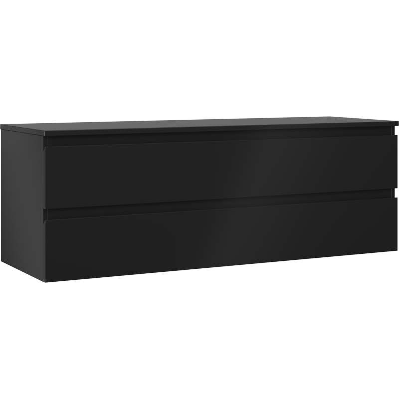 Servantskap 140 cm i svart matt med to skuffer, sett fra skrå vinkel uten håndtak.