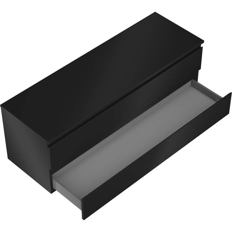 Servantskap til bad svart matt Mexen Orio 140 cm med uttrekt skuff, moderne og håndtaksløst design.