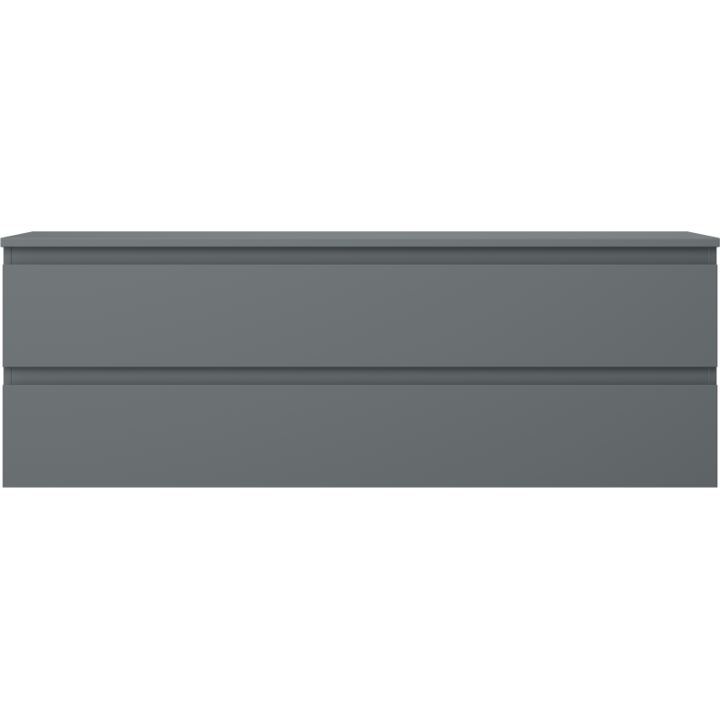 Underskap til servant i grafitt matt, 140 cm bredde med to skuffer, sett rett forfra.