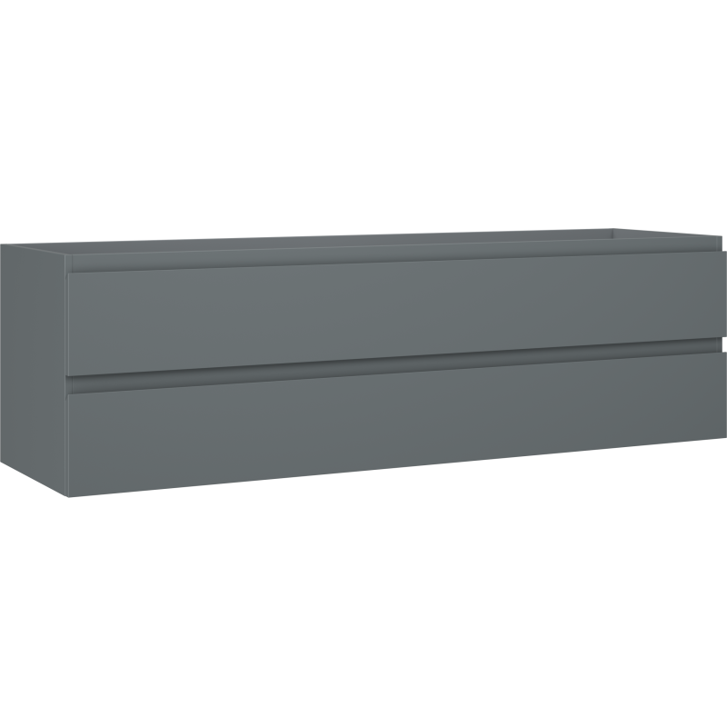 Servantskap 160 cm grafitt matt med to brede skuffer, sett fra side, uten synlige håndtak.