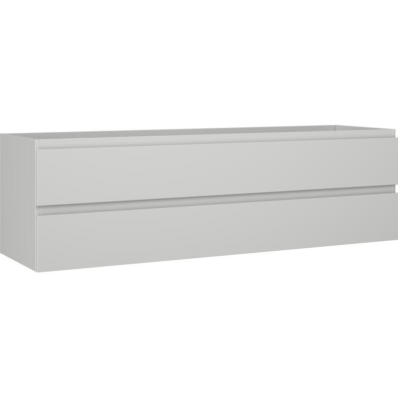 Servantskap 160 cm Orio i matt hvit med to brede skuffer uten håndtak, sett skrått forfra.