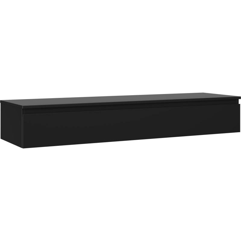 Servantskap 160 cm svart matt veggmontert med én skuff, moderne design uten håndtak.