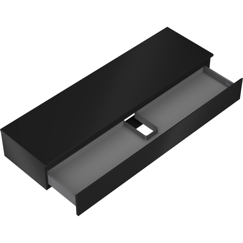 Servantskap uten vask svart matt Mexen Orio 160 cm med åpen skuff og innvendig skillevegg.