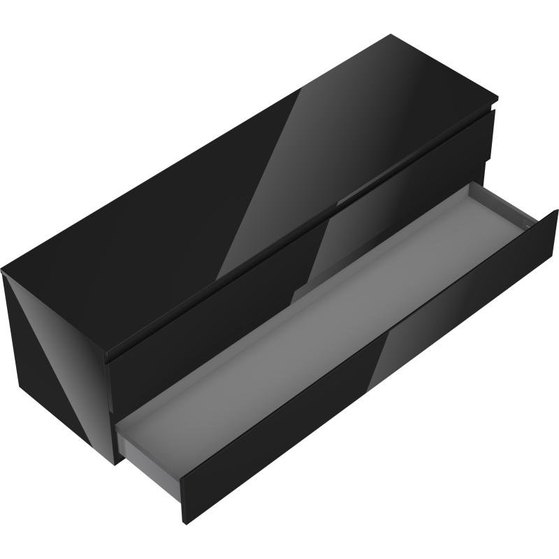 Servantskap til bad 160 cm Mexen Orio i svart høyglans med stor skuff trukket ut.