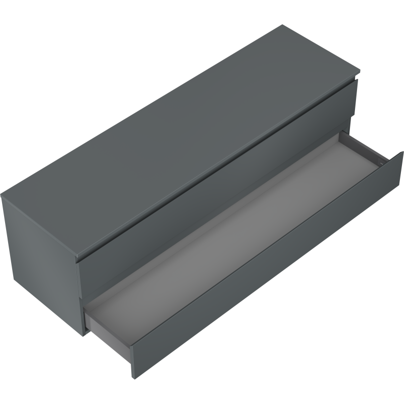 Servantskap til bad 160 cm Mexen Orio grafitt matt med to skuffer, vist ovenfra med åpen skuff.