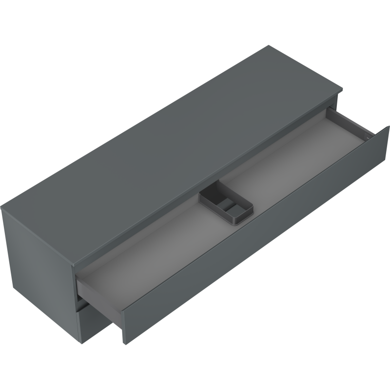 Servantskap uten vask 160 cm Mexen Orio i grafitt matt med åpen skuff og avlang inndeling.