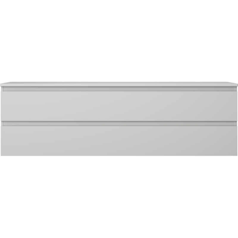 Underskap til servant i lys grå matt med to skuffer, sett rett forfra uten synlige håndtak.