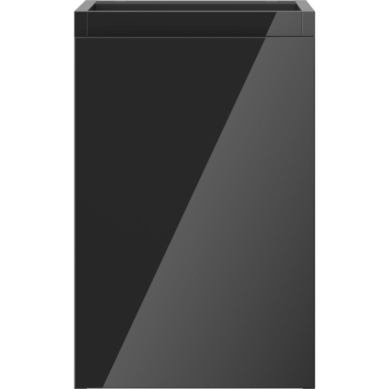 Underskap til servant i svart høyglans, rektangulær front uten synlige detaljer.