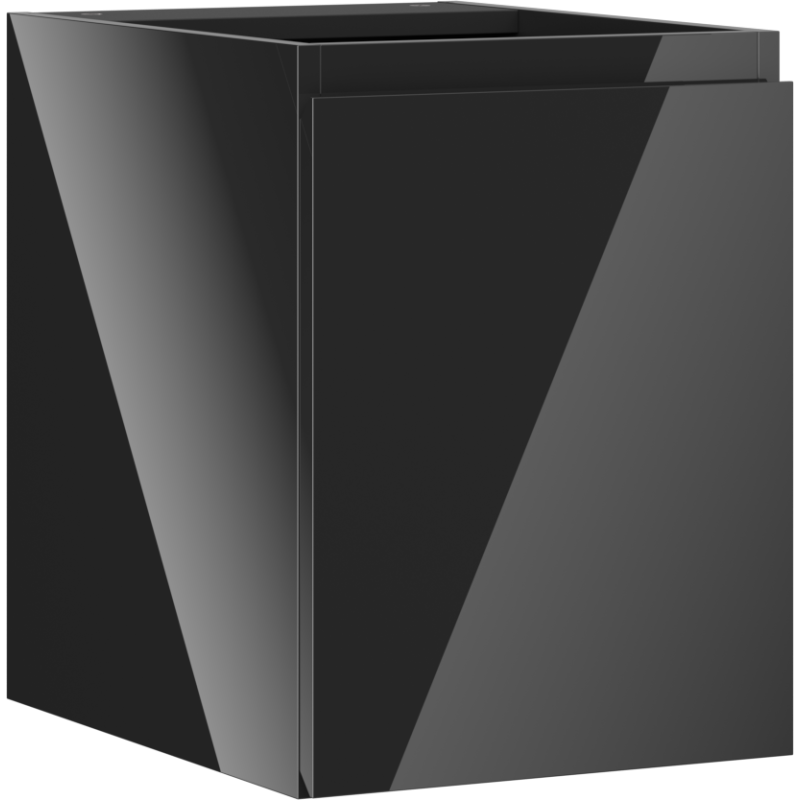 Servantskap 35 cm svart høyglans med glatt overflate, vist fra hjørneperspektiv uten synlige håndtak.