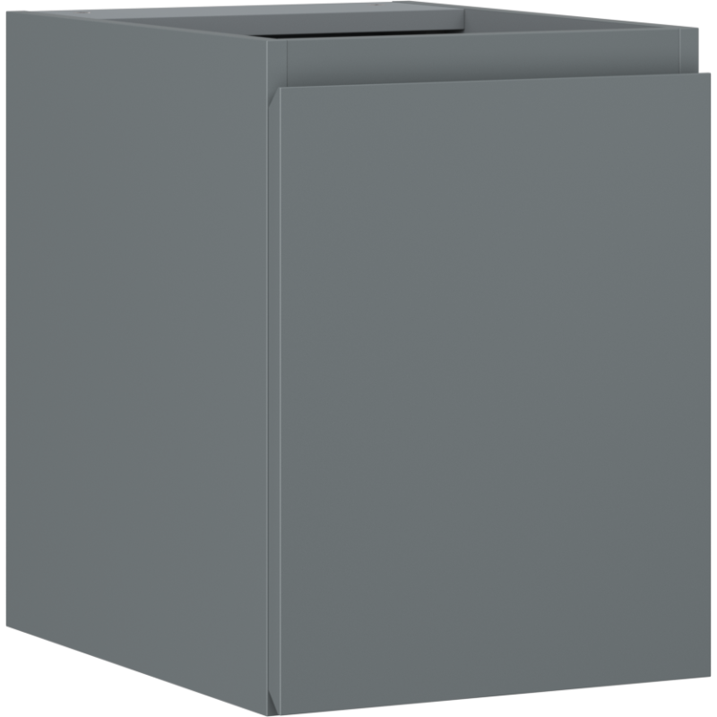 Servantskap 35 cm i grafitt matt med glatt front og ingen synlige håndtak, sett fra skrå vinkel.