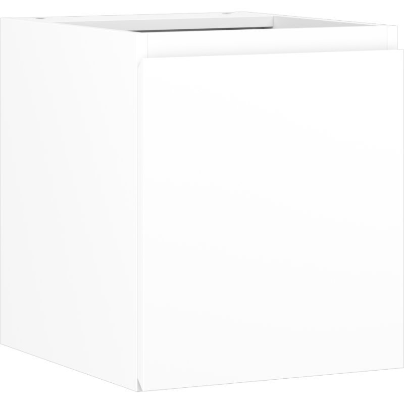 Servantskap 40 cm hvit matt med én dør uten synlige håndtak, sett skrått forfra.