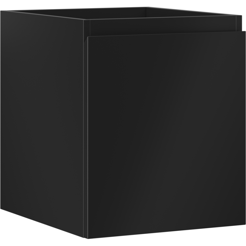 Servantskap 40 cm svart matt med én skuff, sett fra skrå vinkel med moderne design.