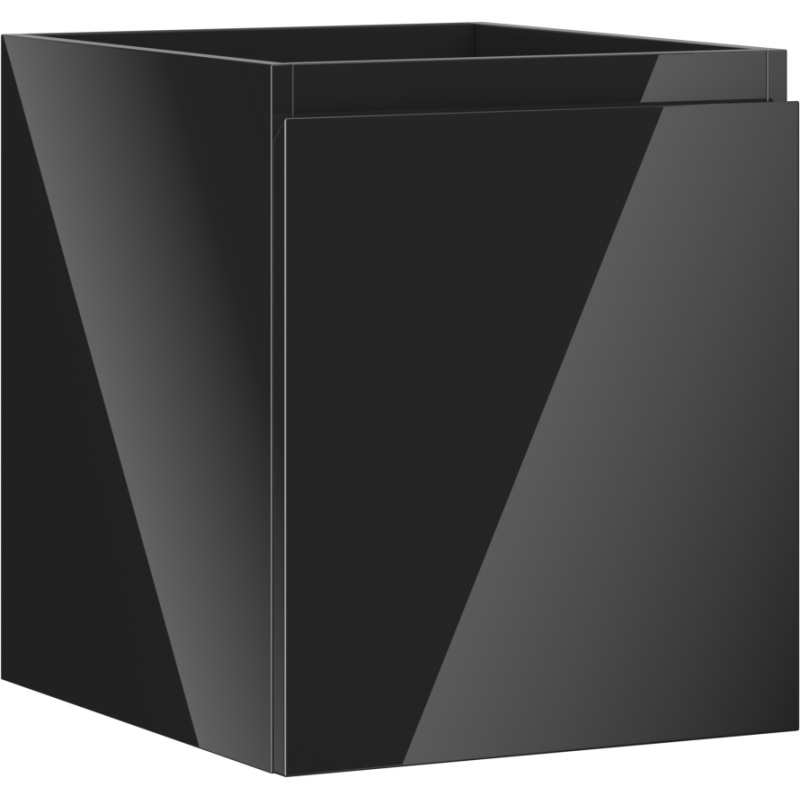 Servantskap 40 cm svart høyglans med én skuff og minimalistisk design, sett skrått forfra.