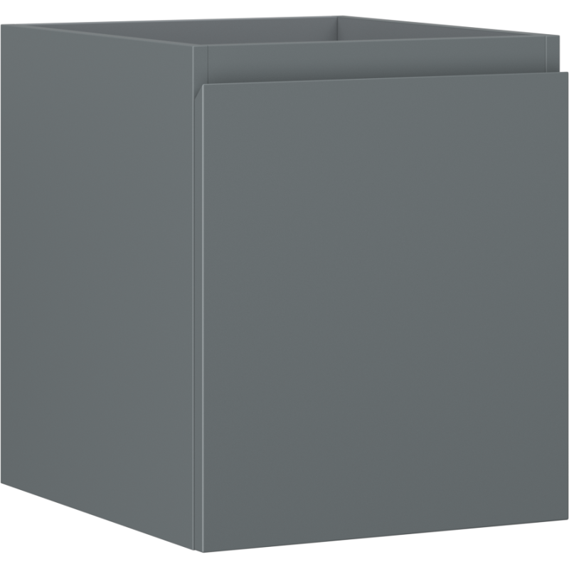 Servantskap 40 cm i grafitt matt med én skuff, sett fra skrå forside, minimalistisk design.