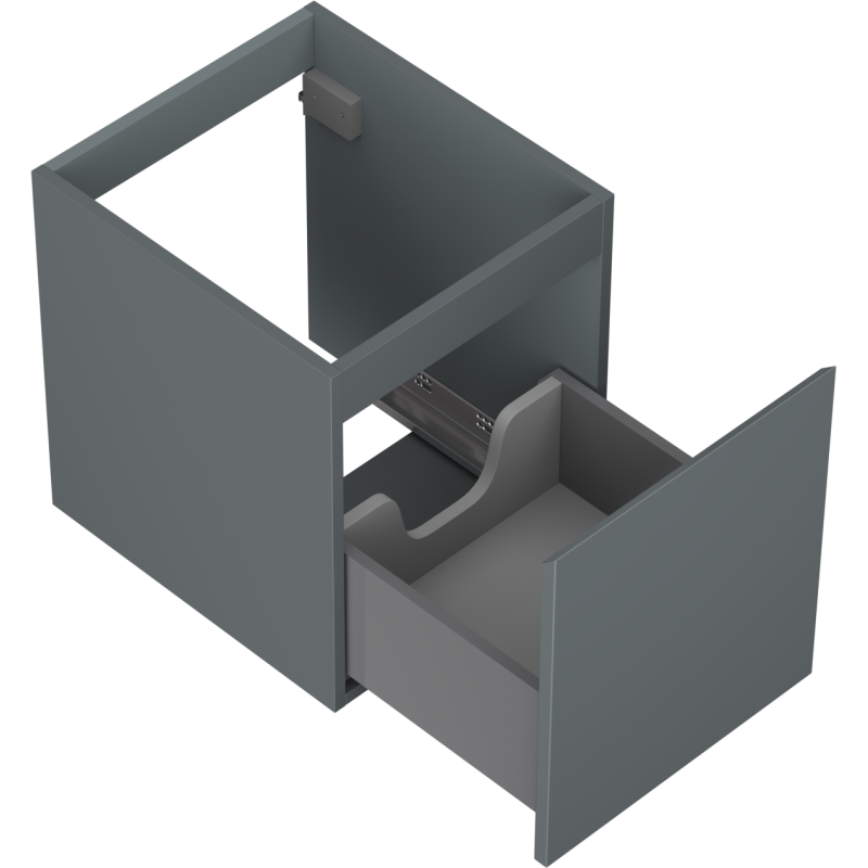Servantskap uten vask 40 cm grafitt matt med åpen skuff og utsparing for røropplegg.