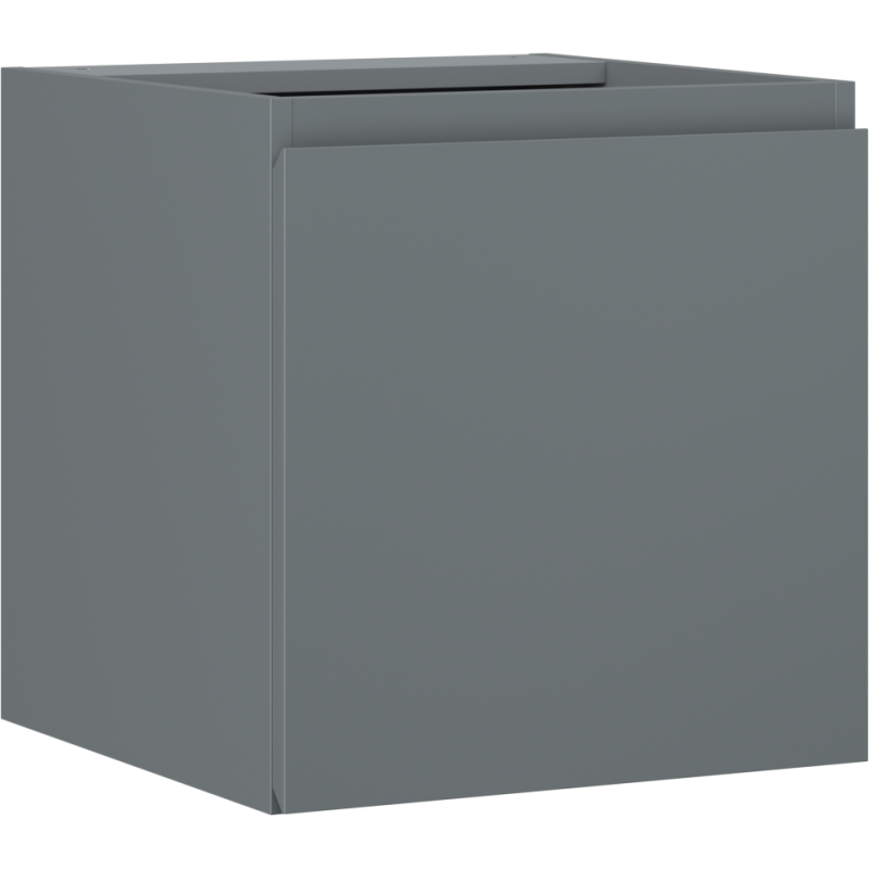 Servantskap 45 cm grafitt matt med én dør, sett fra hjørne med glatte flater uten håndtak.