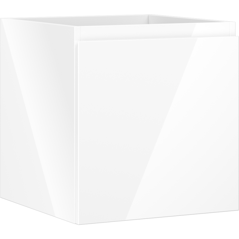 Servantskap 45 cm hvit høyglans, enkel og firkantet med glanset overflate, sett skrått forfra.