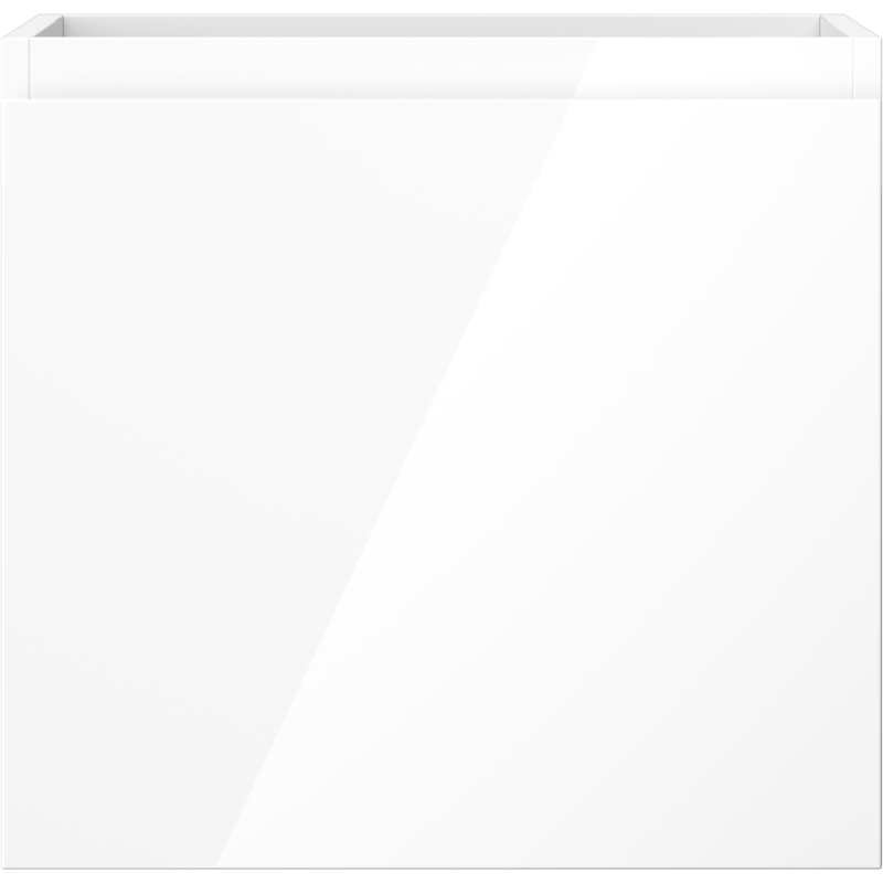 Underskap til servant i hvit høyglans med én skuff, sett rett forfra.