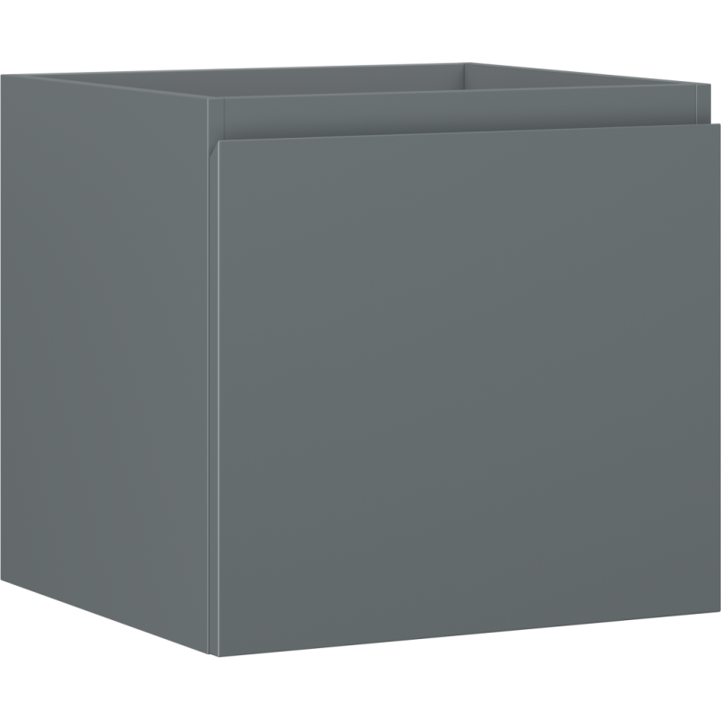 Servantskap 50 cm grafitt matt med én skuff, sett fra siden, uten synlige håndtak.