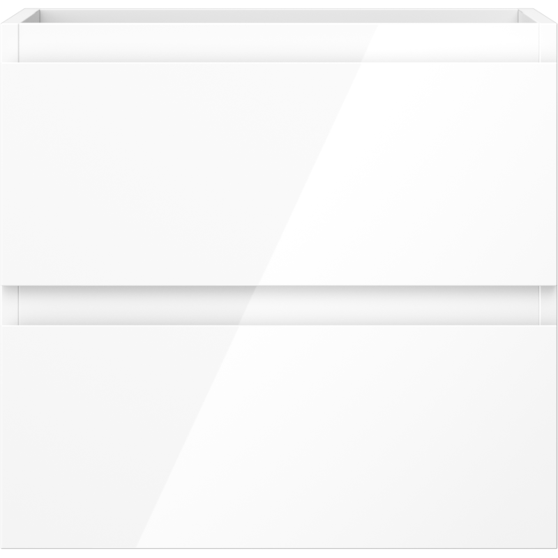 Underskap til servant i hvit høyglans med to skuffer, sett rett forfra.