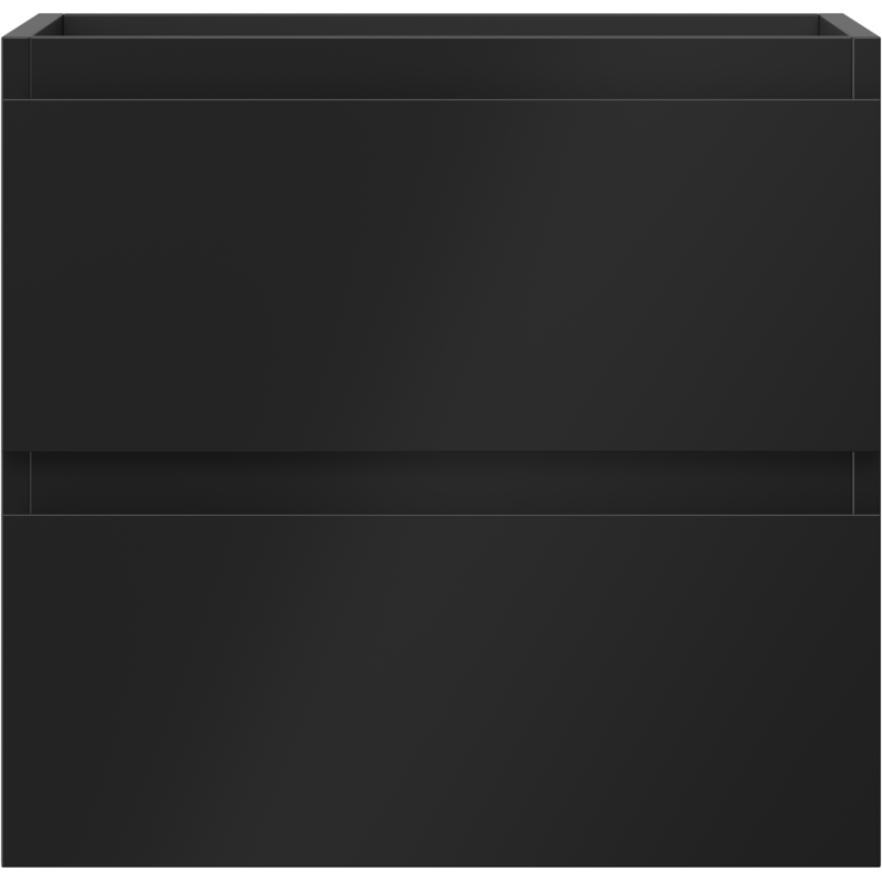 Underskap til servant i svart matt finish med to skuffer uten håndtak, sett rett forfra.