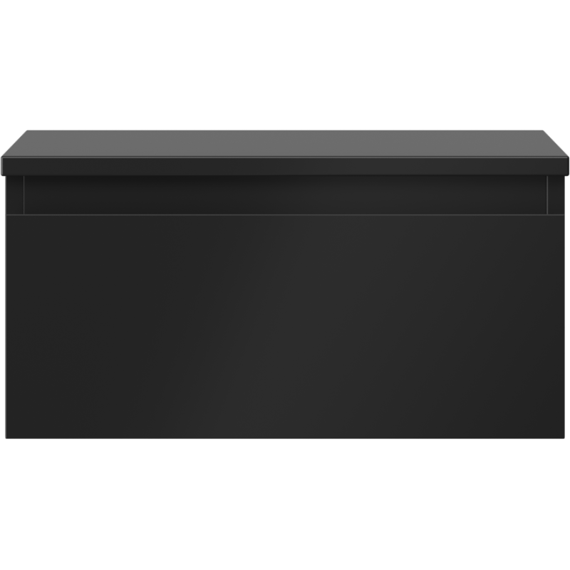 Underskap til servant i svart matt finish, rektangulær med glatt overflate uten synlige håndtak.