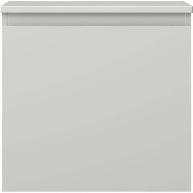 Underskap til servant i grå matt utførelse med glatt front, sett rett forfra uten synlige håndtak.