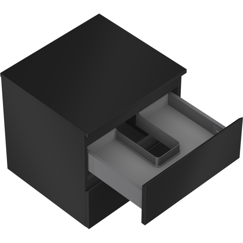 Servantskap uten vask sort Mexen Orio 50 cm med åpen skuff og grå organiseringsinnsats.